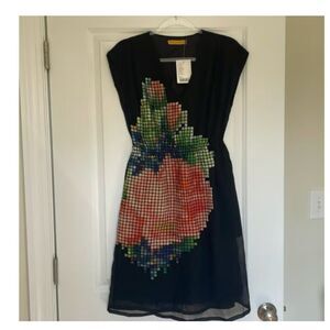 NWT Anthropologie Pankaj & Nidhi Cocktail Dress Black Floral Pattern Sz Small